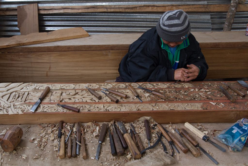 Renovation of Taktse lhakhang, wood carving
